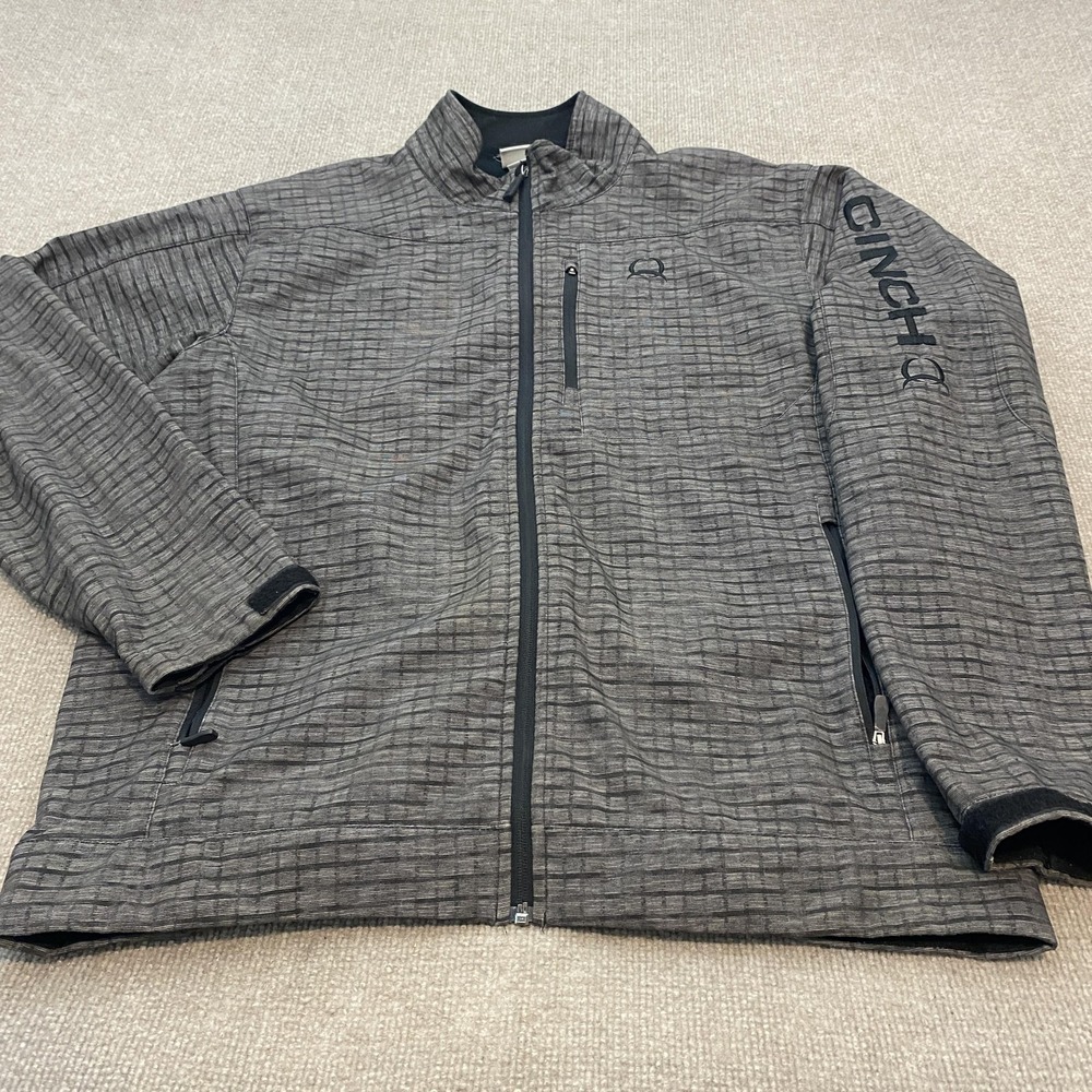 Cinch Jacket Mens Large Gray Geometric Softshell Full Zip Western Logo Pockets